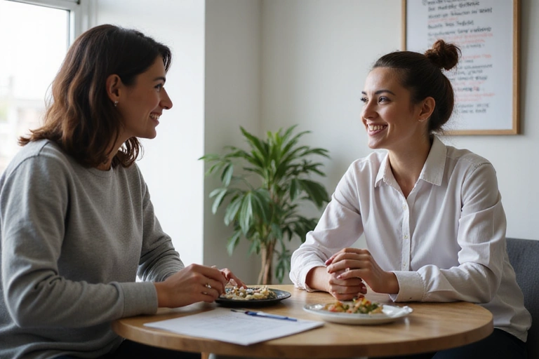Nutricionista hablando con un cliente en una primera consulta